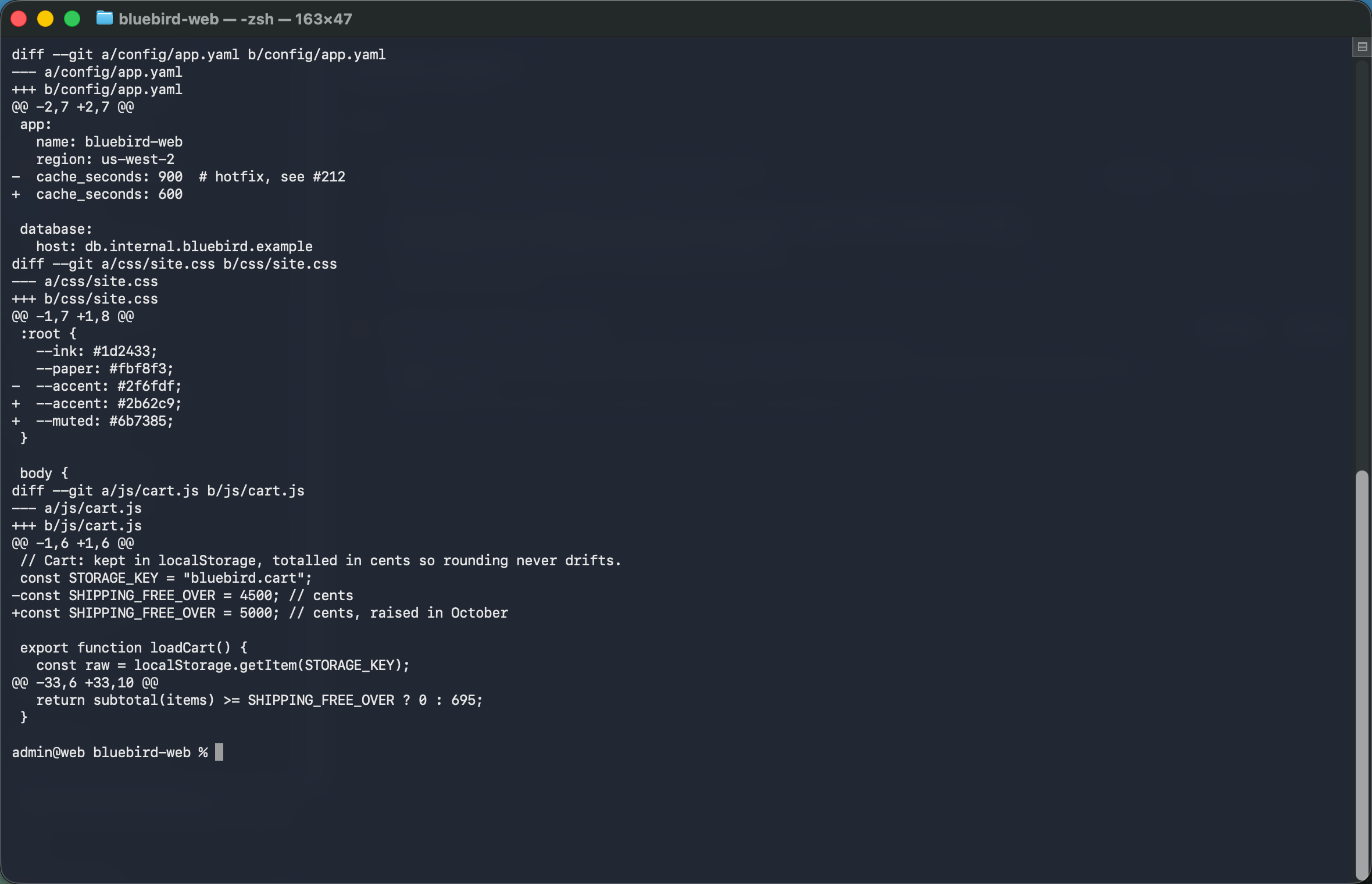 Terminal: hydra diff with --patch prints the differences between the server and the local copy as a unified diff